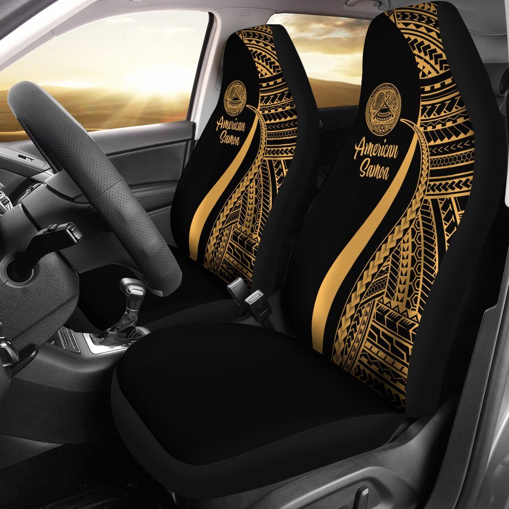 American Samoa Car Seat Covers - Gold Polynesian Tentacle Tribal Pattern Universal Fit Gold - Polynesian Pride