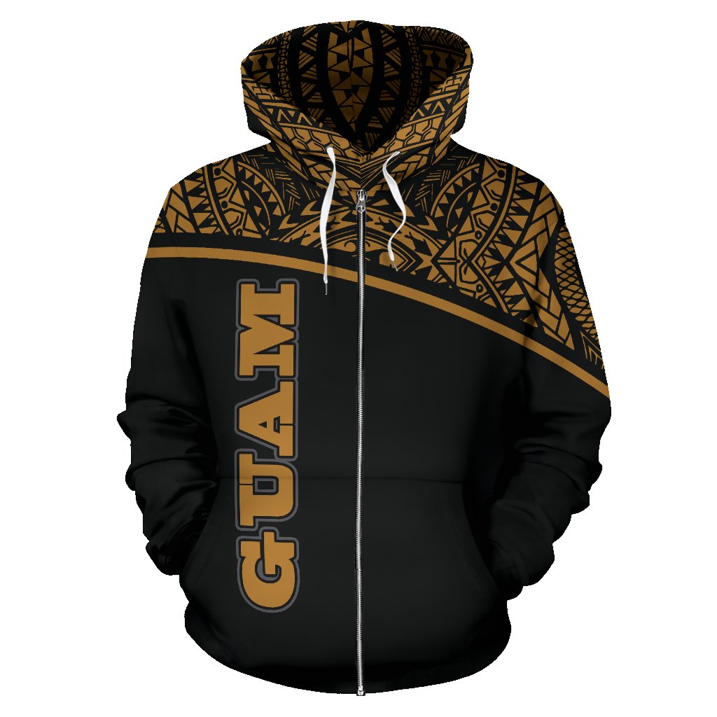Guam All Over Zip up Hoodie Micronesia Curve Gold Style - Polynesian Pride