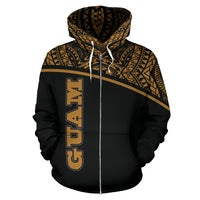 Guam All Over Zip up Hoodie Micronesia Curve Gold Style - Polynesian Pride
