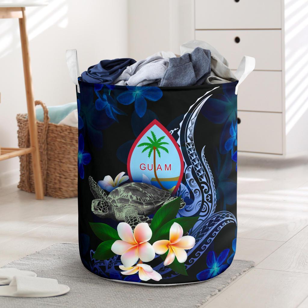 Guam Polynesian Laundry Basket - Turtle With Plumeria Flowers One Style One Size Blue - Polynesian Pride