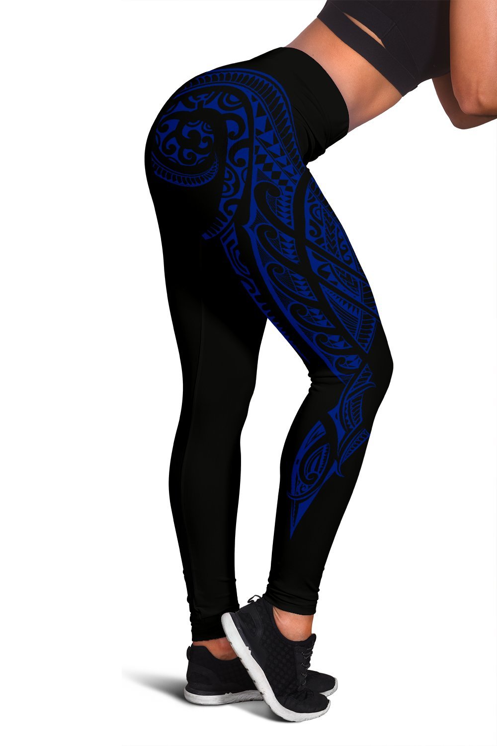 Hawaii State Tattoo Swirly Polynesian Blue Kanaka Women's Leggings Blue - Polynesian Pride