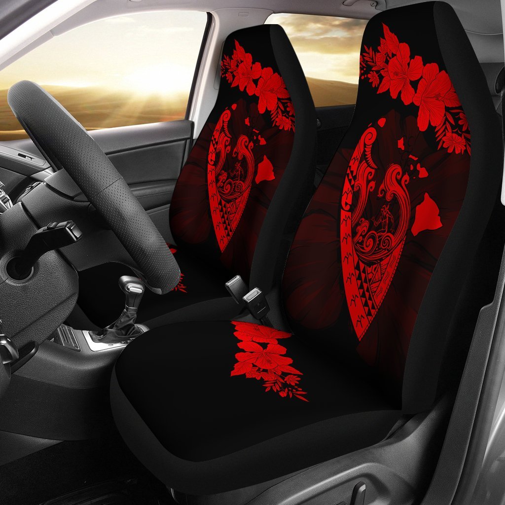 Hawaii Hibiscus Banzai Surfing Car Seat Cover Red - Polynesian Pride