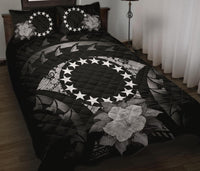 Cook Islands Polynesian Quilt Bed Set Hibiscus Gray Black - Polynesian Pride
