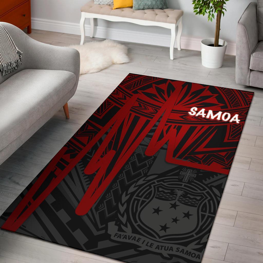 Samoa Area Rug - Samoa Seal With Polynesian Pattern In Heartbeat Style (Red) Red - Polynesian Pride