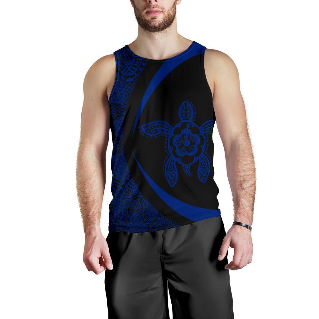 Hawaii Turtle Polynesian Men's Tank Top - Circle Style - Blue AH - Polynesian Pride