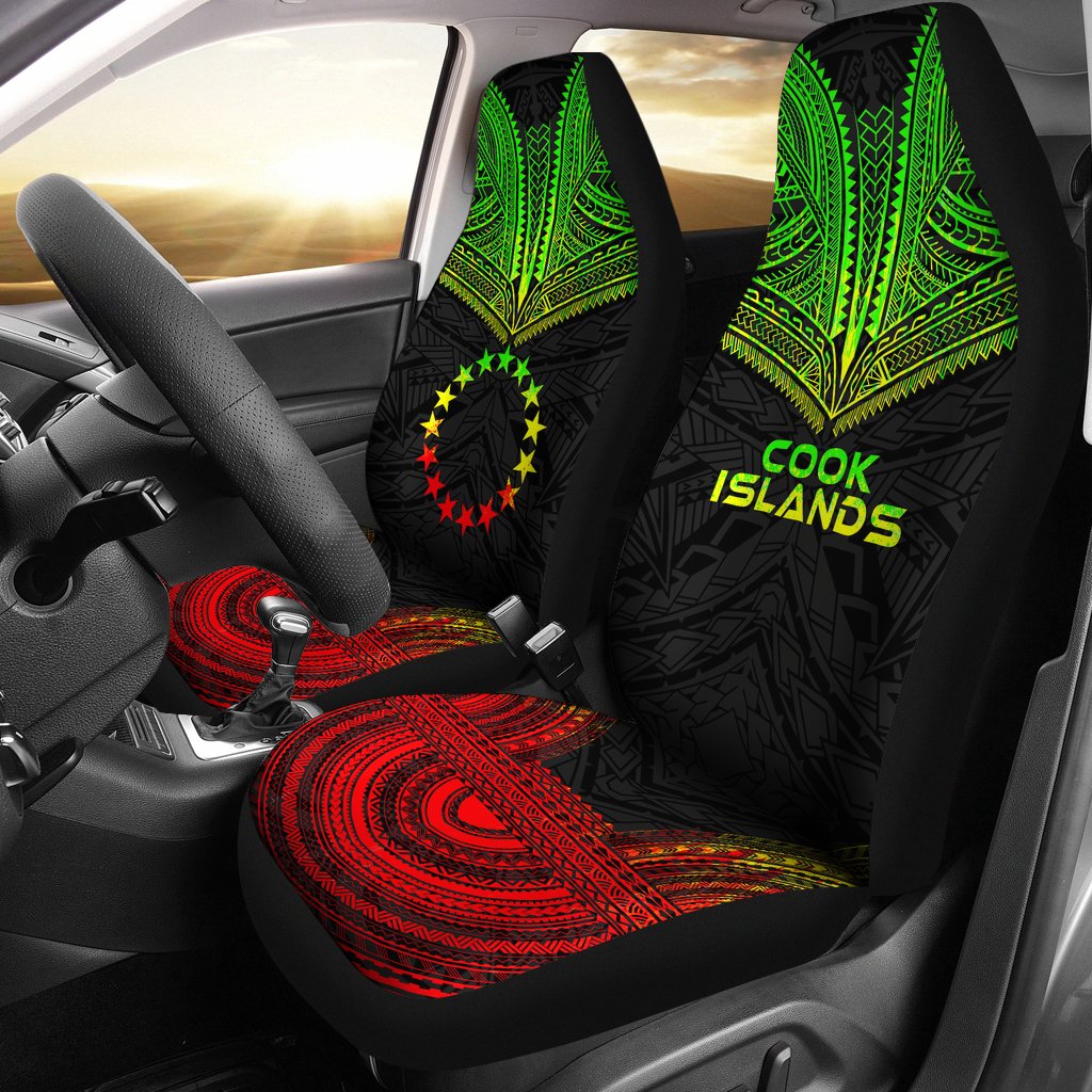 Cook Islands Car Seat Cover - Cook Islands Flag Polynesian Chief Tattoo Reggae Version Universal Fit Reggae - Polynesian Pride