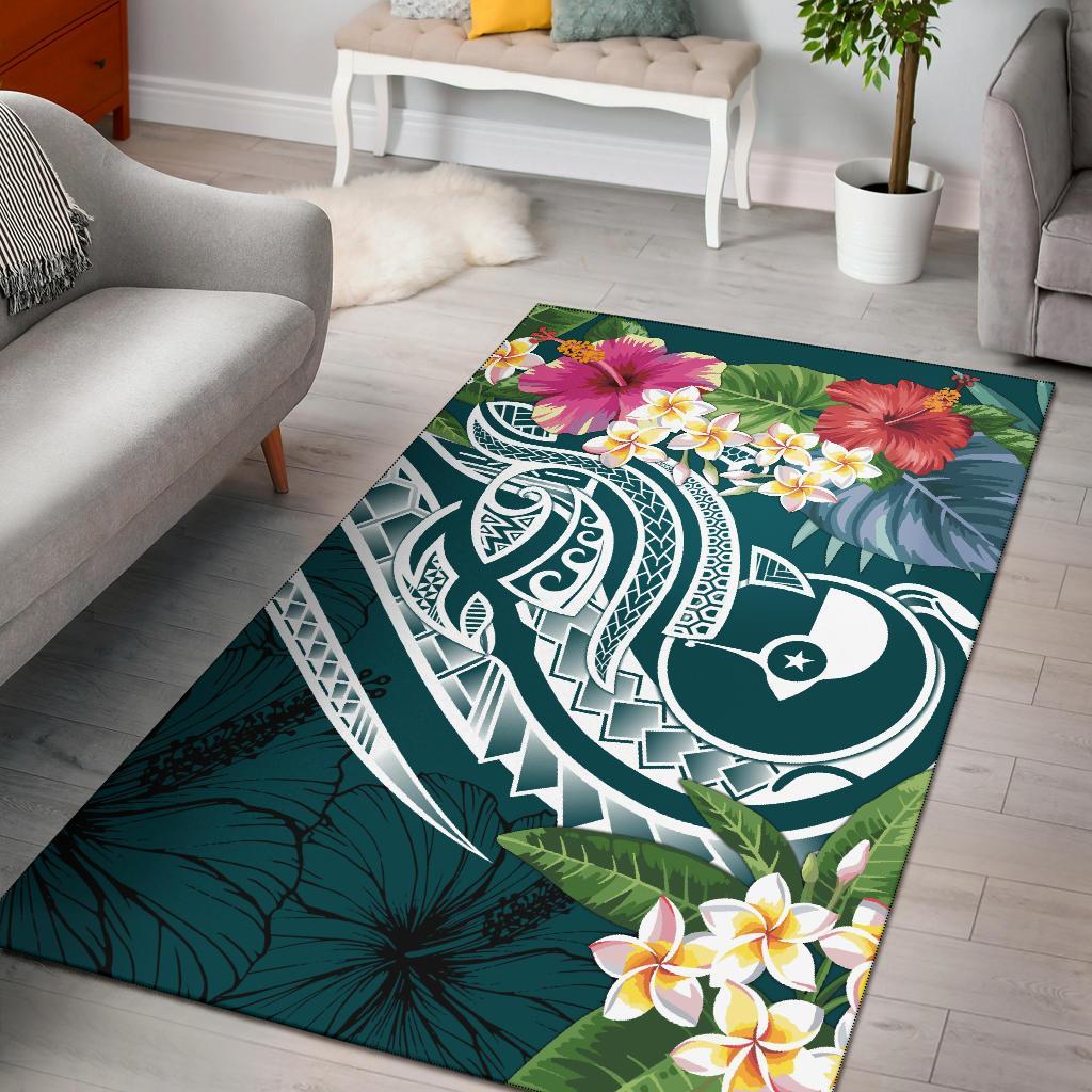 YAP Polynesian Area Rug - Summer Plumeria (Turquoise) Turquoise - Polynesian Pride