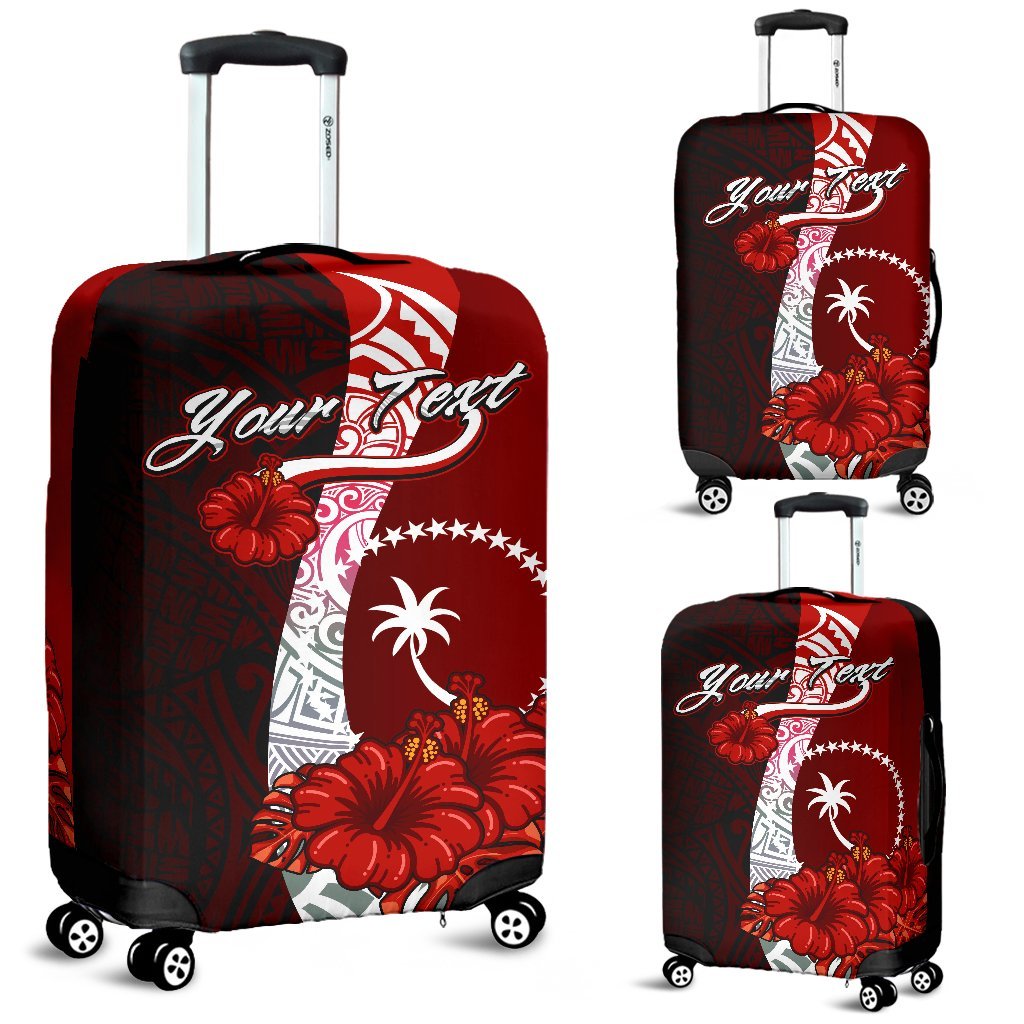 Chuuk Micronesia Custom Personalised Luggage Covers - Coat Of Arm With Hibiscus Red - Polynesian Pride