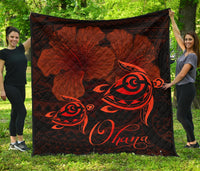 Hawaii Turtle Ohana Hibiscus Poly Premium Quilt Red Red - Polynesian Pride