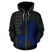 Polynesian Kakau Hula Girl Turtle Hibiscus Hawaii Zip Hoodie Blue - Polynesian Pride