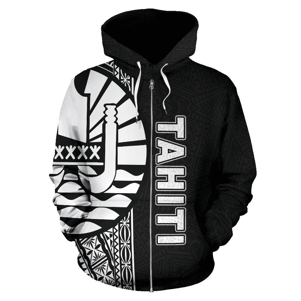 Tahiti (French Polynesia) Polynesian Zip up Hoodie White Line - Polynesian Pride