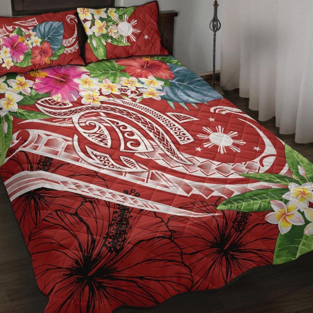 The Philippines Quit Bed Set - Summer Plumeria (Red) Red - Polynesian Pride