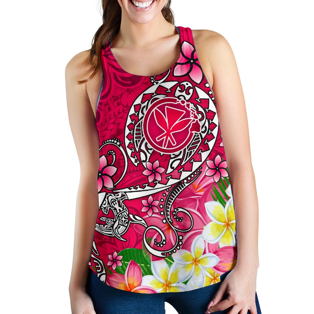 Hawaii Women's Racerback Tank - Turtle Plumeria Polynesian Tattoo Pink Color - Polynesian Pride