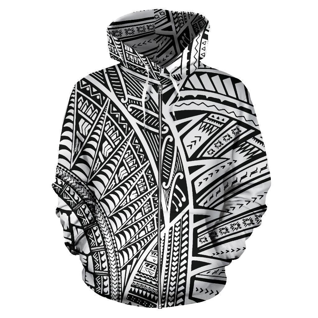 New Zealand Maori Zip up Hoodie Maori Full Tattoo Zipper Hoodie - Polynesian Pride