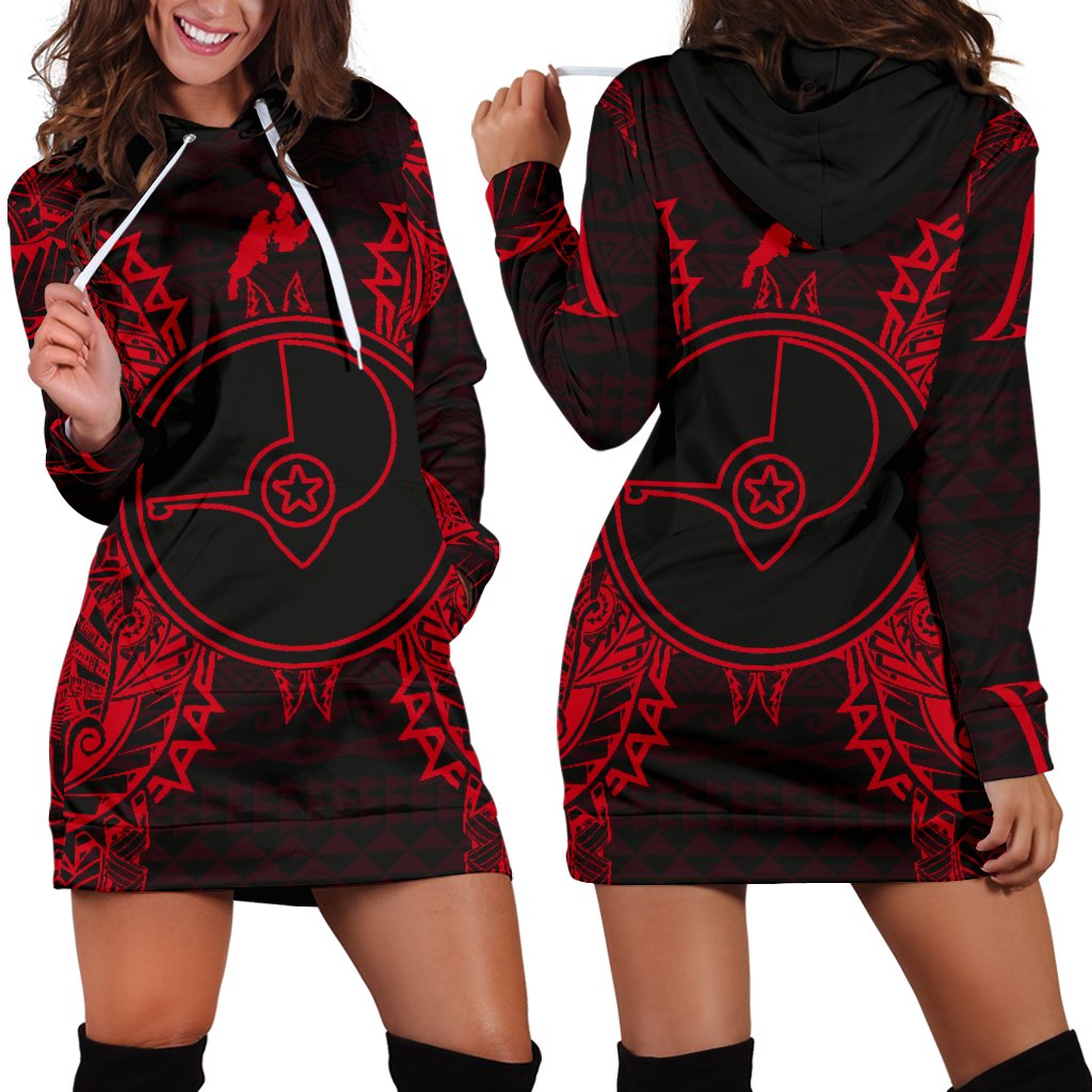 Yap Polynesian All Over Hoodie Dress Map Red Red - Polynesian Pride