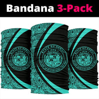 Hawaiian Bandana Coat Of Arm Polynesian Bandana 3-Pack - Circle Style Turquoise - Polynesian Pride