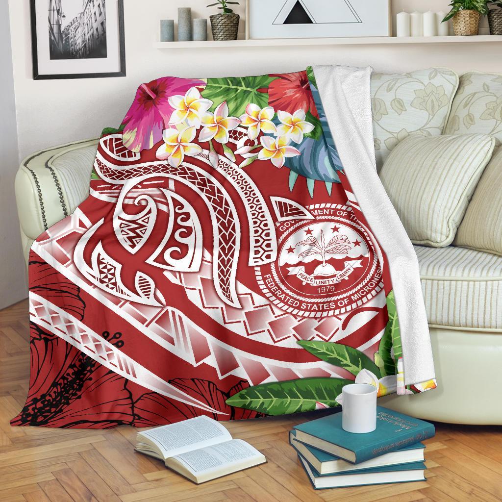 FSM Polynesian Premium Blanket - Summer Plumeria (Red) White - Polynesian Pride