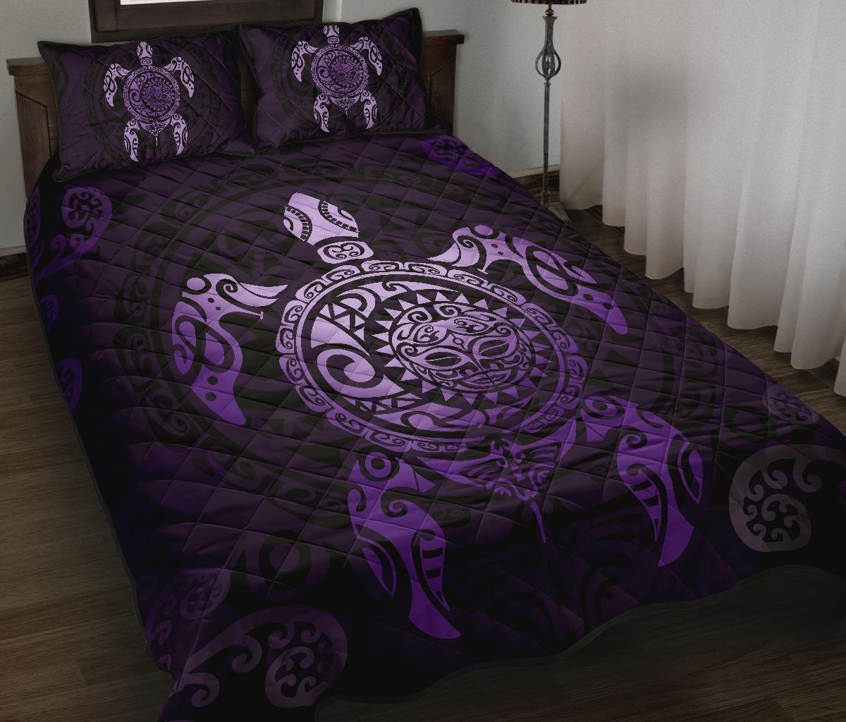 Maori Turtle Quilt Bed Set Purple Purple - Polynesian Pride