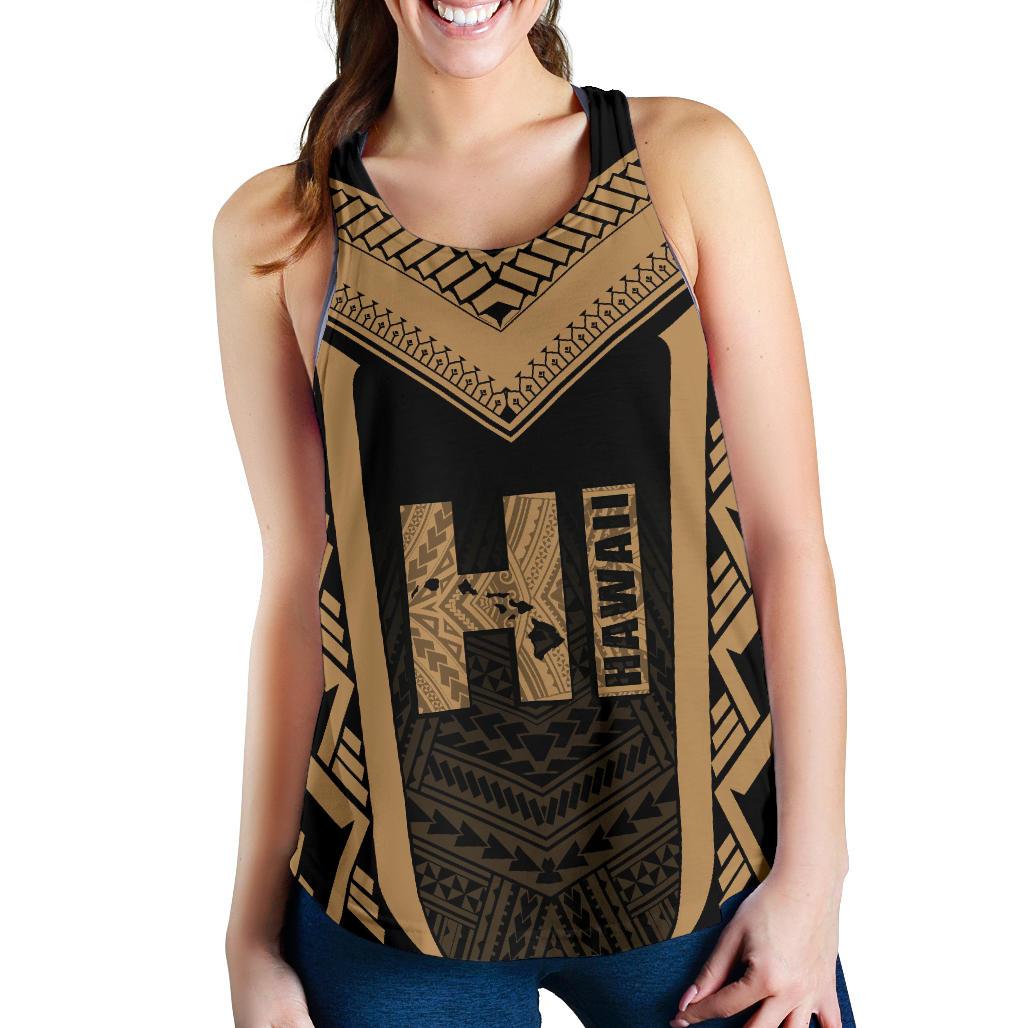 Hawaiian Kanaka Polynesian Women's Racerback Tank Active Gold - Polynesian Pride