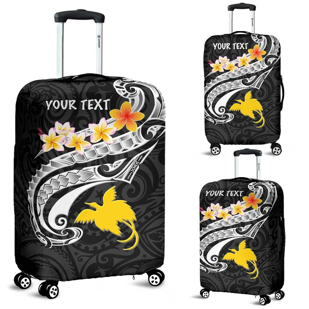 Papua New Guinea Custom Personalised Luggage Covers - PNG Seal Polynesian Patterns Plumeria (Black) - Polynesian Pride