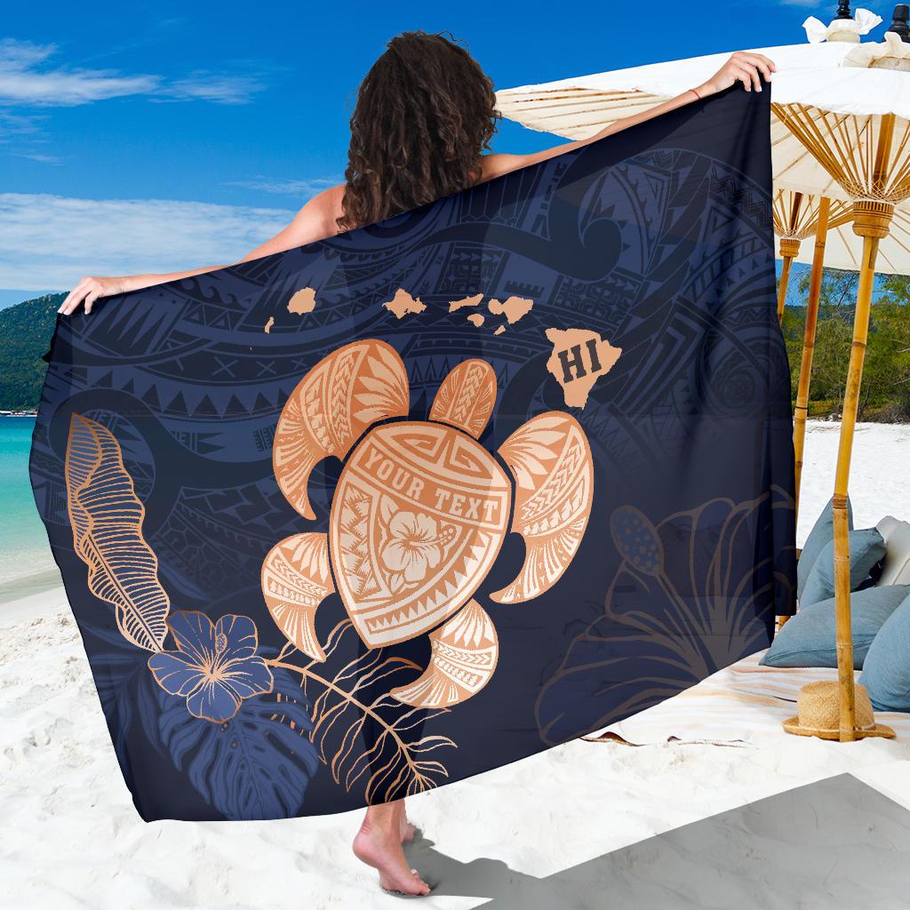 Personalized - Hawaii Kakau Polynesian Turtle Map Sarong - Indigo Sarong One Size Blue - Polynesian Pride