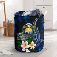 Nauru Polynesian Laundry Basket - Turtle With Plumeria Flowers One Style One Size Blue - Polynesian Pride