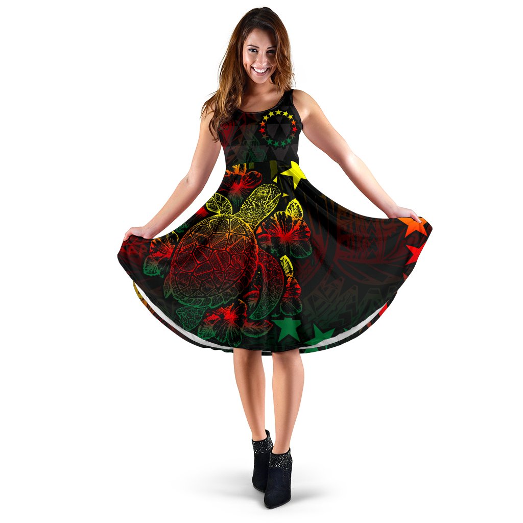 Cook Islands Polynesian Midi Dress - Turtle Hibiscus Reggae Women Reggae - Polynesian Pride