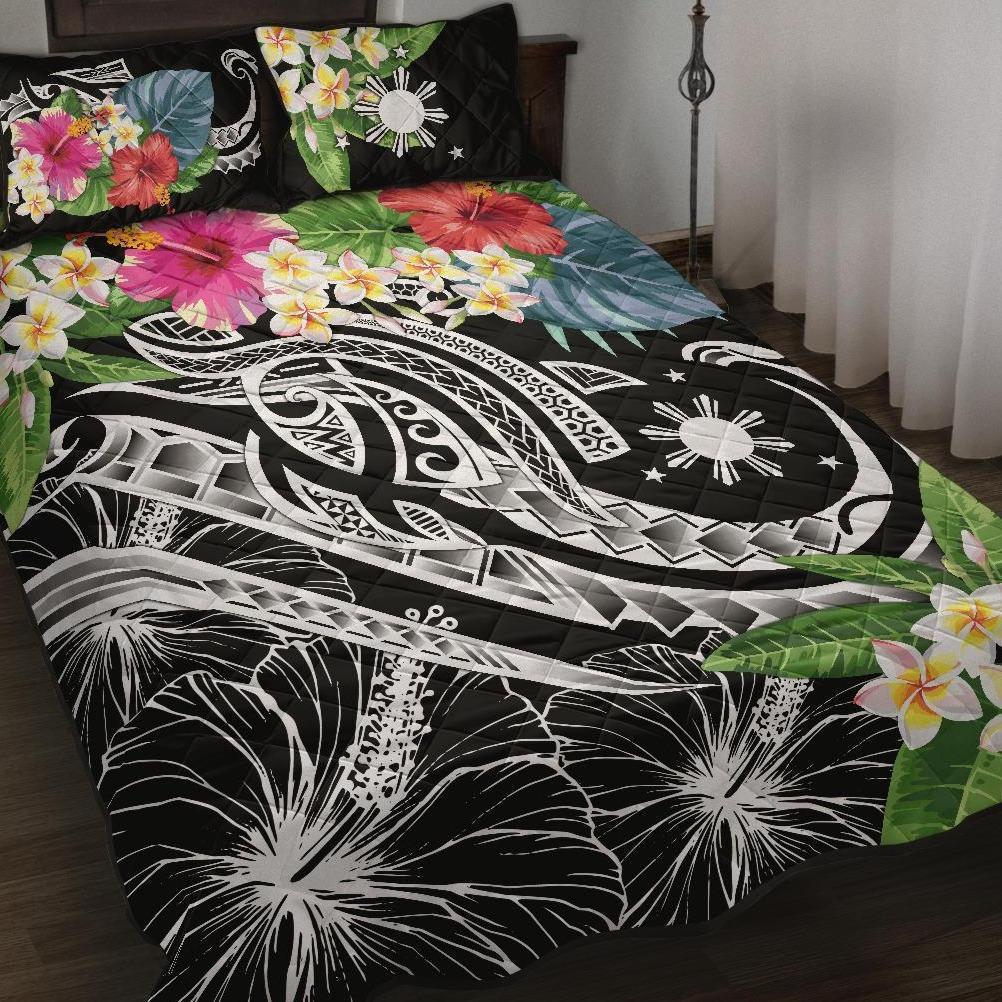 The Philippines Quilt Bed Set - Summer Plumeria (Black) Black - Polynesian Pride