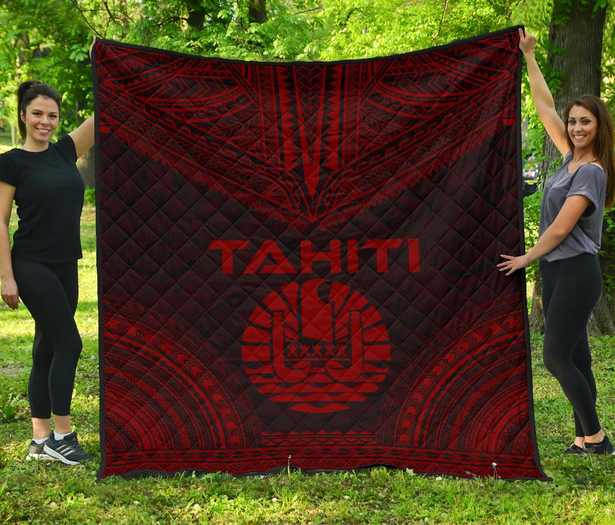 Tahiti Premium Quilt - Tahiti Flag Polynesian Chief Dark Red Version Red - Polynesian Pride