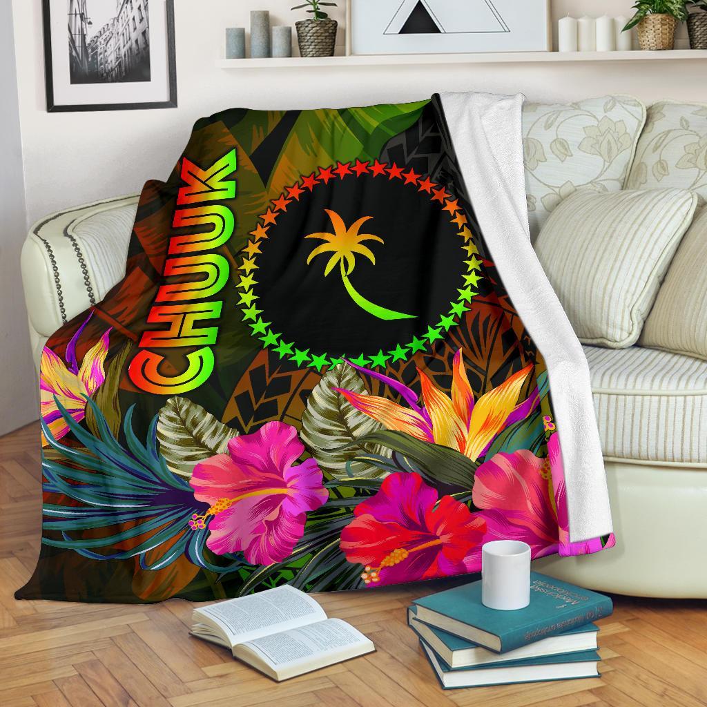Chuuk Polynesian Premium Blanket - Hibiscus and Banana Leaves White - Polynesian Pride