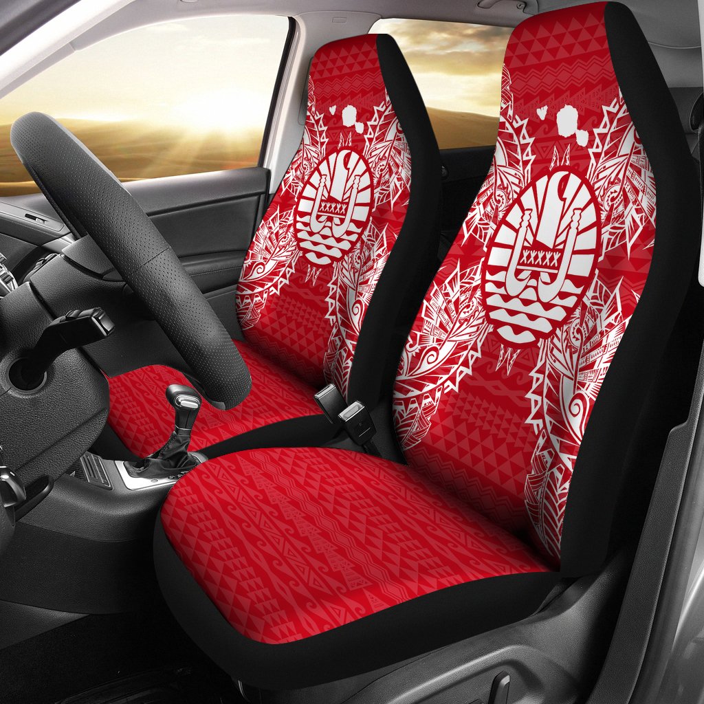 French Polynesia Car Seat Cover - French Polynesia Coat Of Arms Map Red White Universal Fit Red - Polynesian Pride