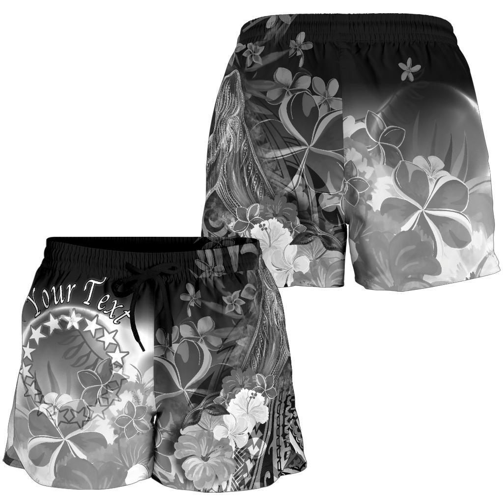 Cook Islands Custom Personalised Women's Shorts - Humpback Whale with Tropical Flowers (White) - Polynesian Pride