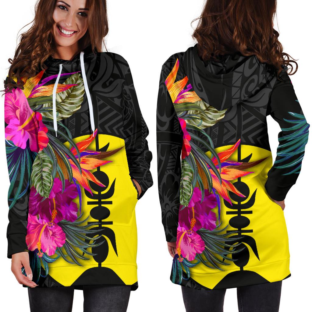 New Caledonia Women's Hoodie Dress - Polynesian Hibiscus Pattern - Polynesian Pride
