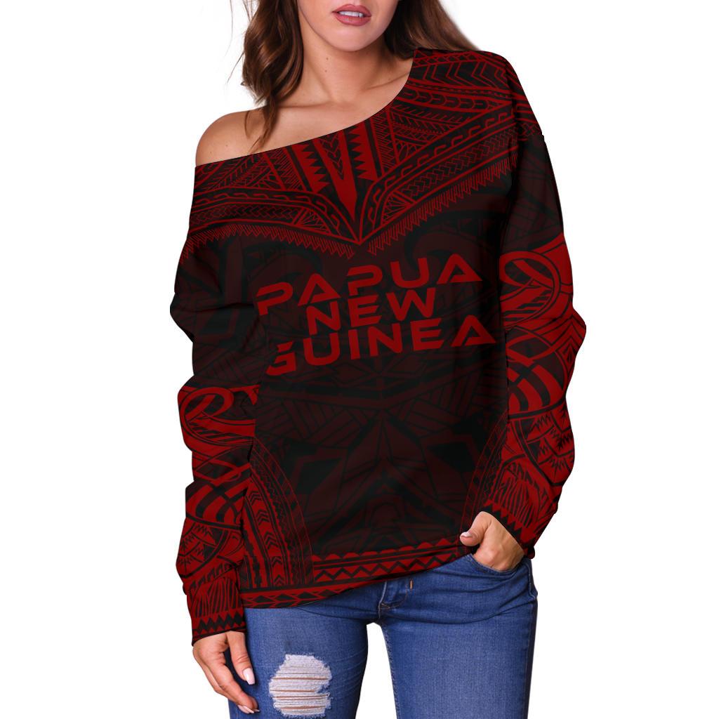 Papua New Guinea Polynesian Chief Women's Off Shoulder Sweater - Red Version - Polynesian Pride