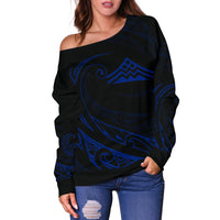 Hawaiian Mauna Kea Polynesian Women's Off Shoulder Sweater - Blue - Frida Style - Polynesian Pride