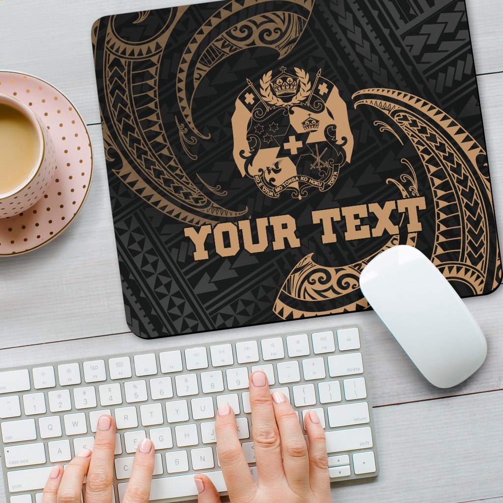 Tonga Polynesian Custom Personalised Mouse Pad - Gold Tribal Wave - Polynesian Pride