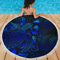 Tokelau Polynesia Beach Blanket Turtle Hibiscus Blue - Polynesian Pride