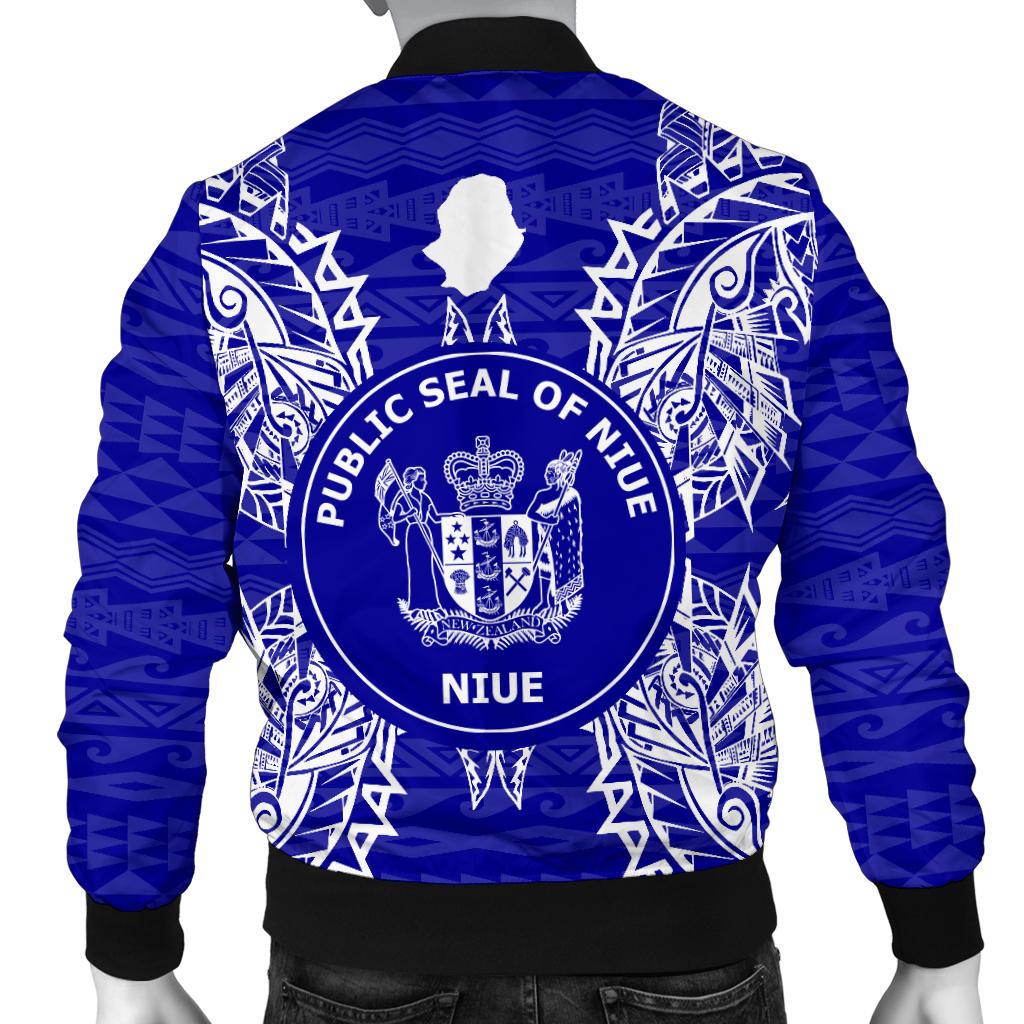 Niue Polynesian Men's Bomber Jacket Map Blue - Polynesian Pride