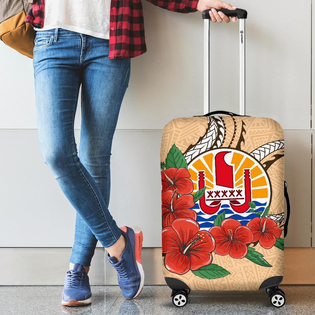 Tahiti Polynesian Luggage Covers - Hibiscus Coat of Arm Beige - Polynesian Pride