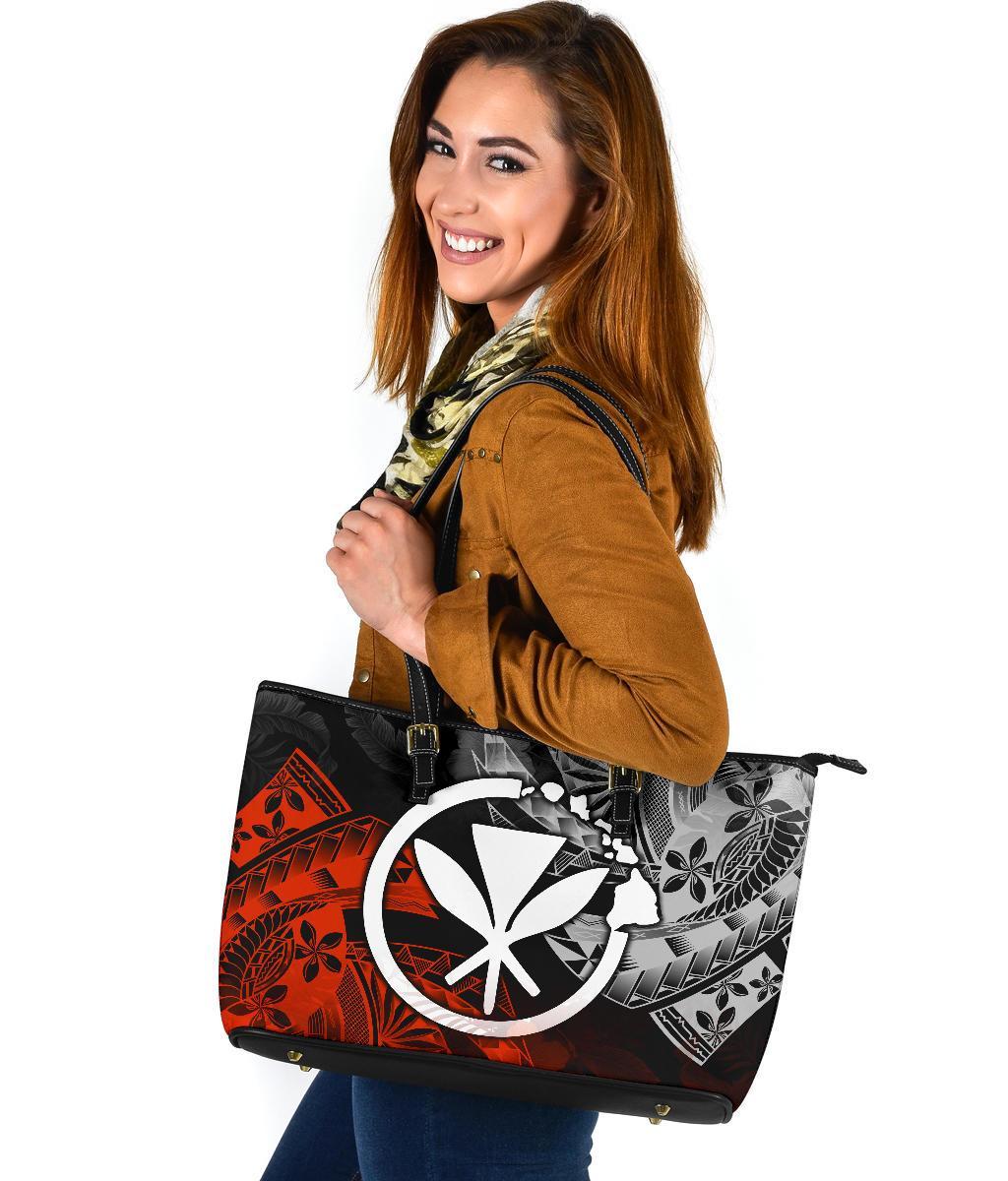 Polynesian Hawaii Kanaka Maoli Large Leather Tote Bag - Vintage Polynesian Style - Polynesian Pride