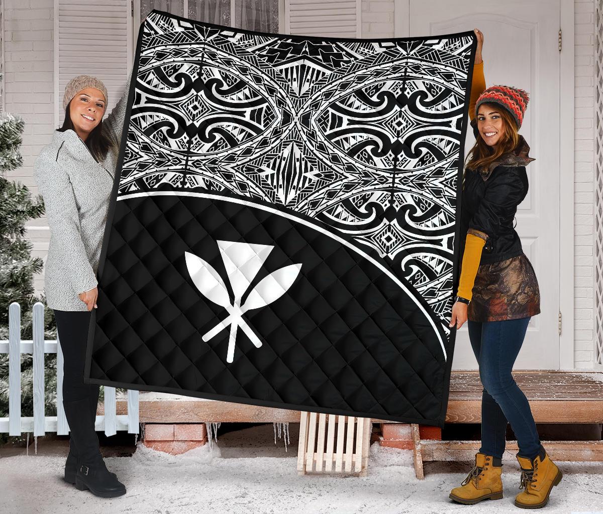 Hawaii Polynesian Premium Quilt - White Kanaka Maoli Curve Version - Polynesian Pride