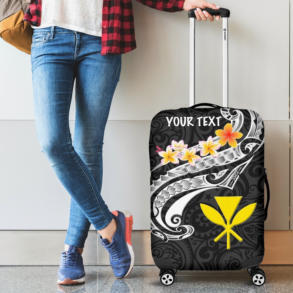 Hawaii Custom Personalised Luggage Covers - Kanaka Maoli Polynesian Patterns Plumeria (Black) Black - Polynesian Pride