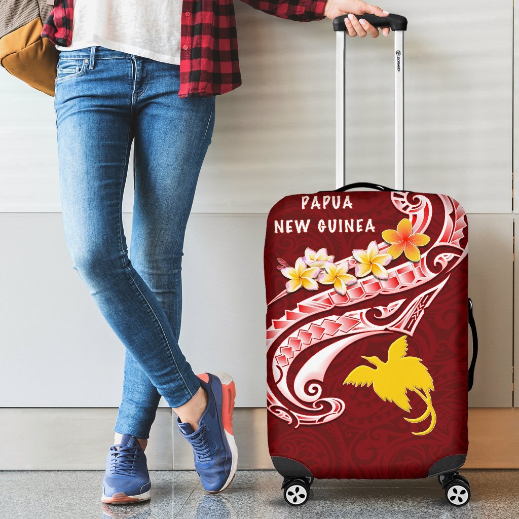 Papua New Guinea Luggage Covers - PNG Seal Polynesian Patterns Plumeria Red - Polynesian Pride