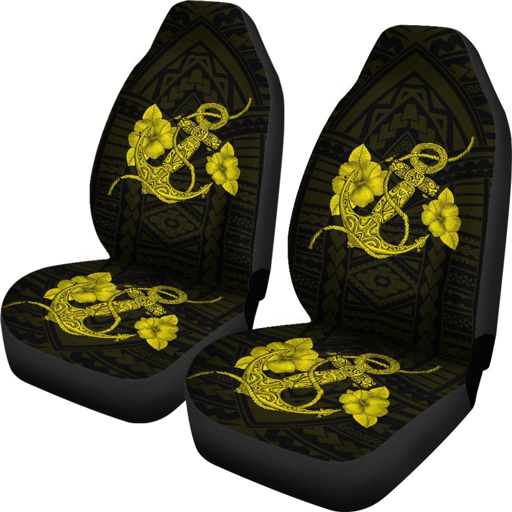 Anchor Yellow Poly Tribal Car Seat Covers Universal Fit Yellow - Polynesian Pride