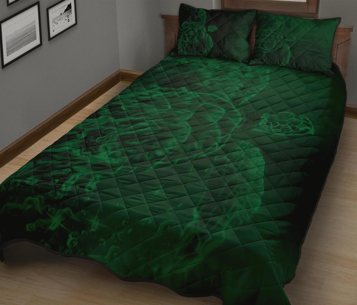 Hawaii Sea Turtle Water Color Travel Galaxy Quilt Bed Set - AH - Green - Polynesian Pride