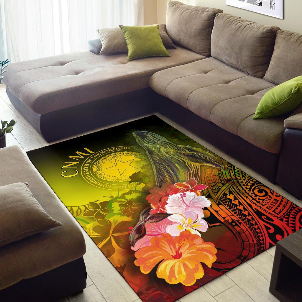 CNMI Area Rug - Humpback Whale with Tropical Flowers (Yellow) - Polynesian Pride