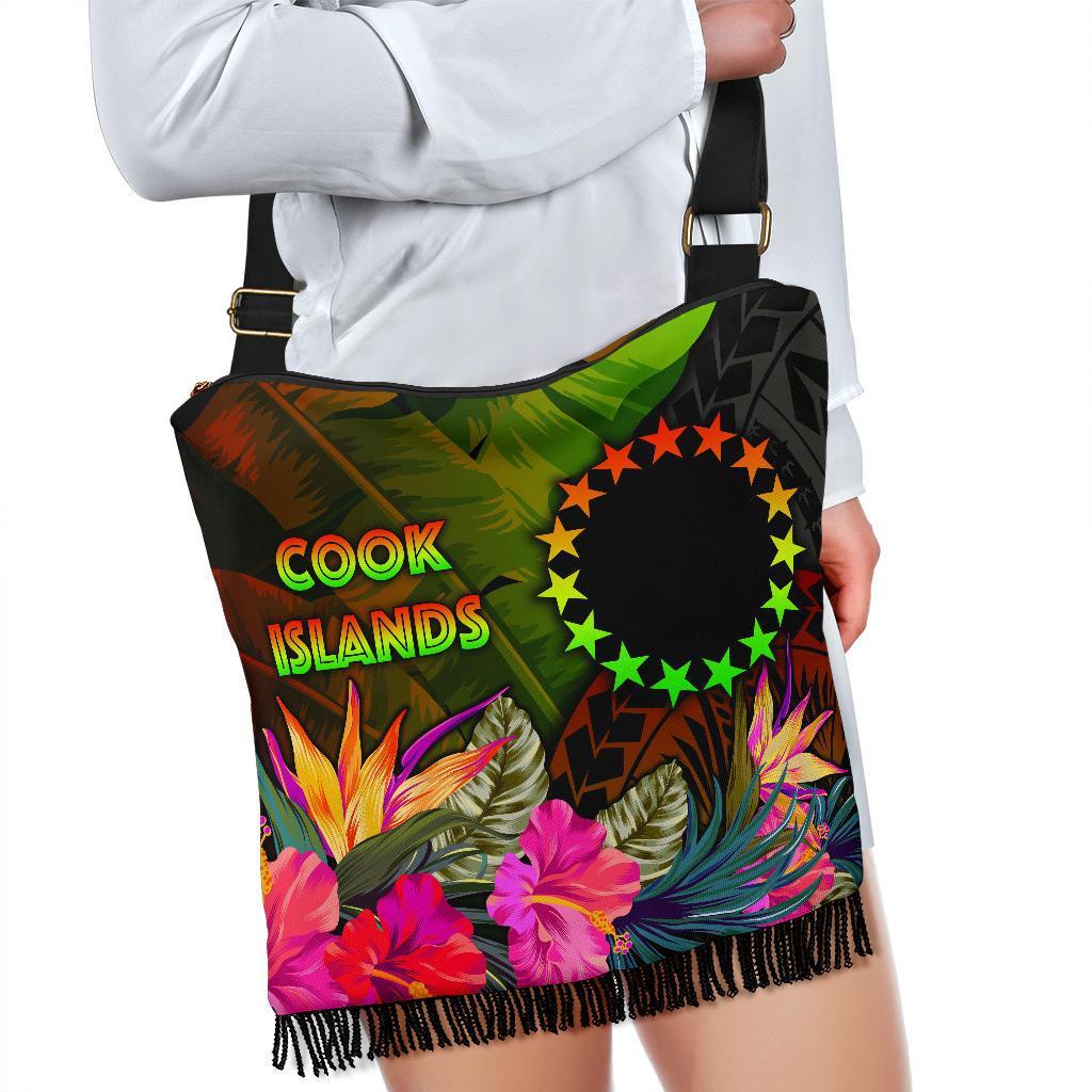 Cook Islands Polynesian Crossbody Boho Handbag - Hibiscus and Banana Leaves - Polynesian Pride