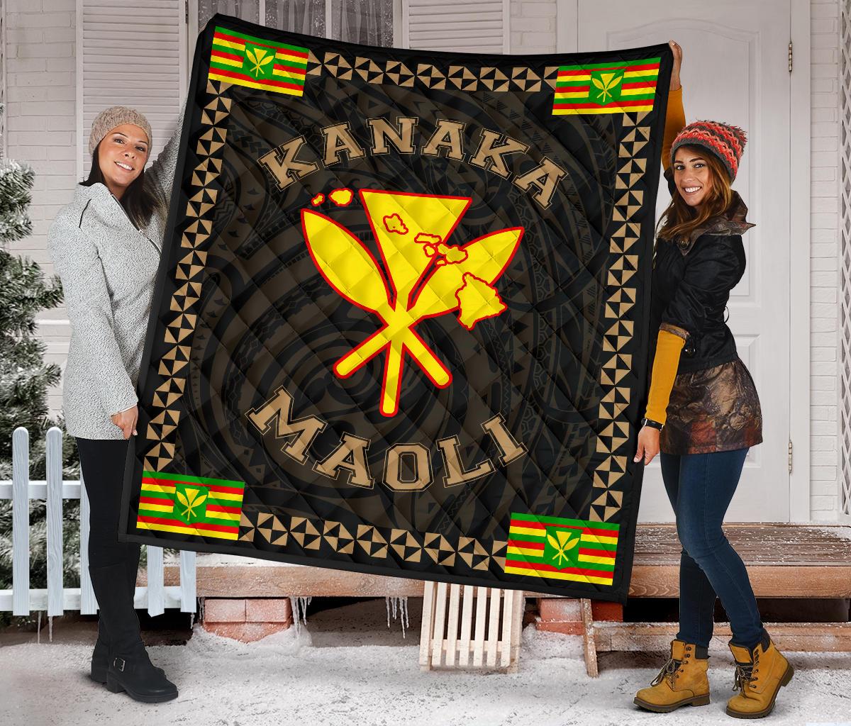 Kanaka Maoli Flag Polynesian Premium Quilt Gold - Love Style Gold - Polynesian Pride