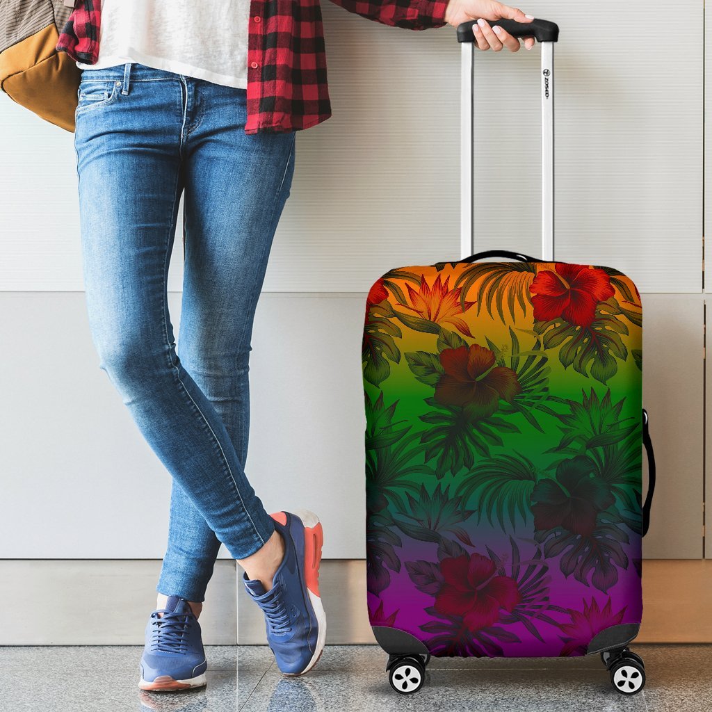 Polynesian Luggage Covers - Green Hibiscus Patterns Red - Polynesian Pride