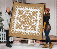 Hawaii Premium Quilt Royal Pattern - Gold And White - Polynesian Pride